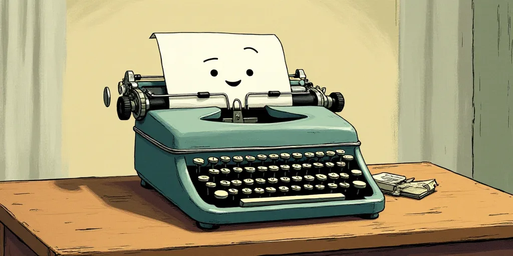 a typewriter with a face drawn on it and a caption for the words opinion and a question, Edward Otho