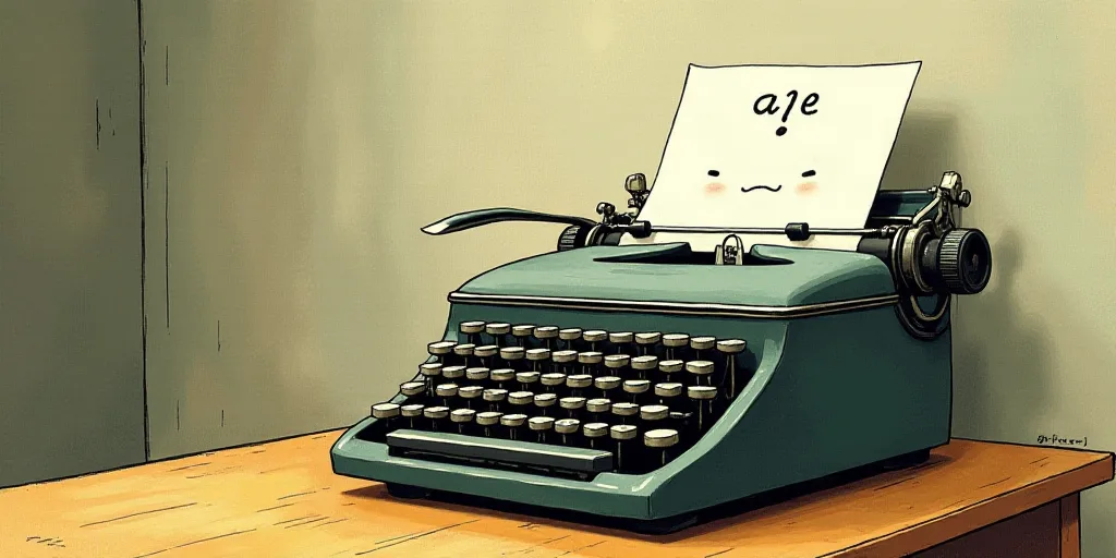 a typewriter with a face drawn on it and a caption for the words opinion and a question, Edward Otho