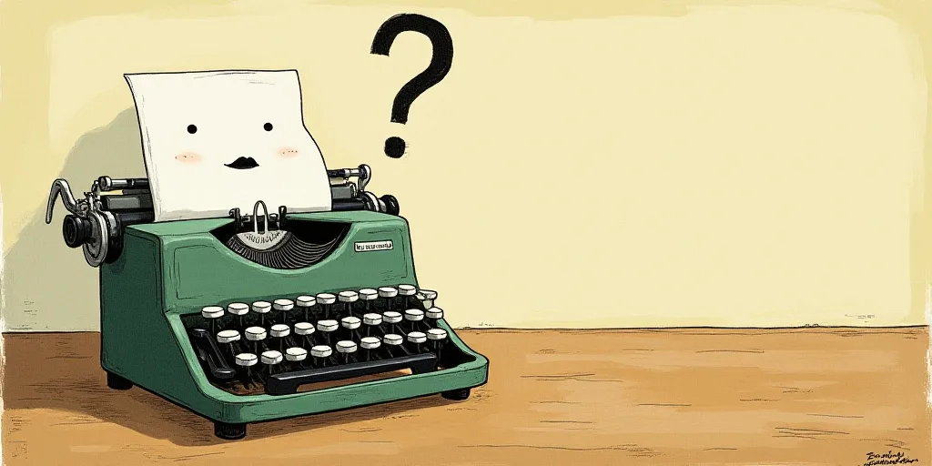 a typewriter with a face drawn on it and a caption for the words opinion and a question, Edward Otho