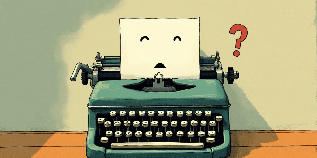a typewriter with a face drawn on it and a caption for the words opinion and a question, Edward Otho