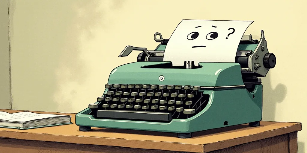 a typewriter with a face drawn on it and a caption for the words opinion and a question, Edward Otho