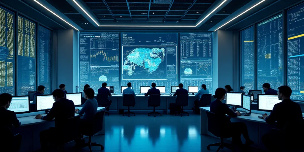 a view of a stock market with people working on their computers and on their phones and on their pho