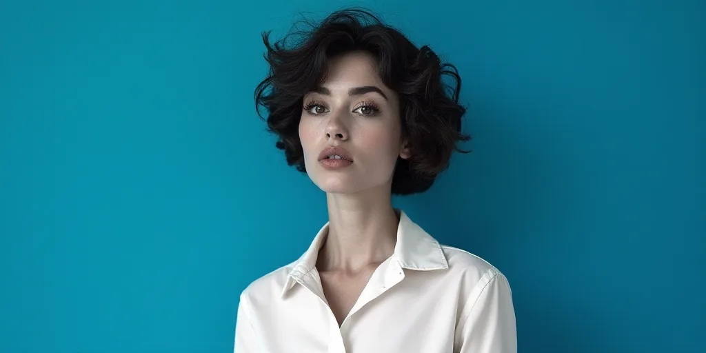 a woman in a white shirt and a blue background with a black and white photo of her and the words cla
