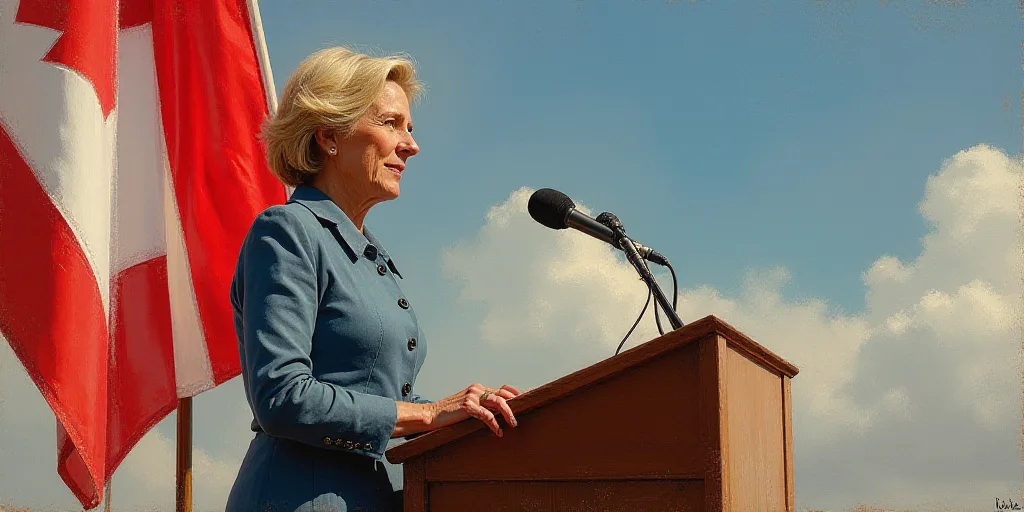 a woman standing at a podium with a microphone in front of a flag and a flag behind her,, Ada Gladys