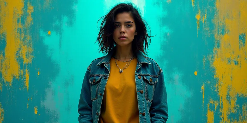 a woman standing in front of a blue and yellow background with the words, alexia bautista, columbia