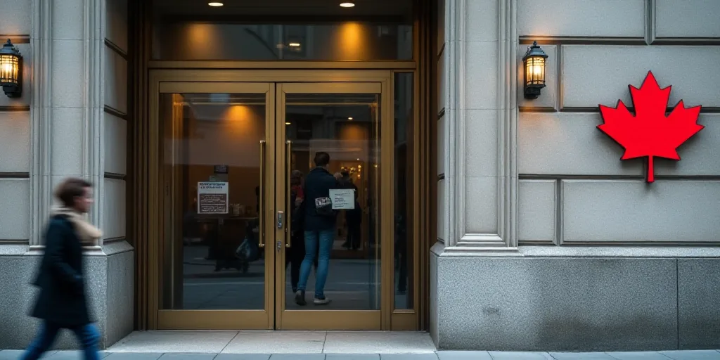 a woman walking past a bank of canada sign on a building in canada's capital of toronto, canada, Car