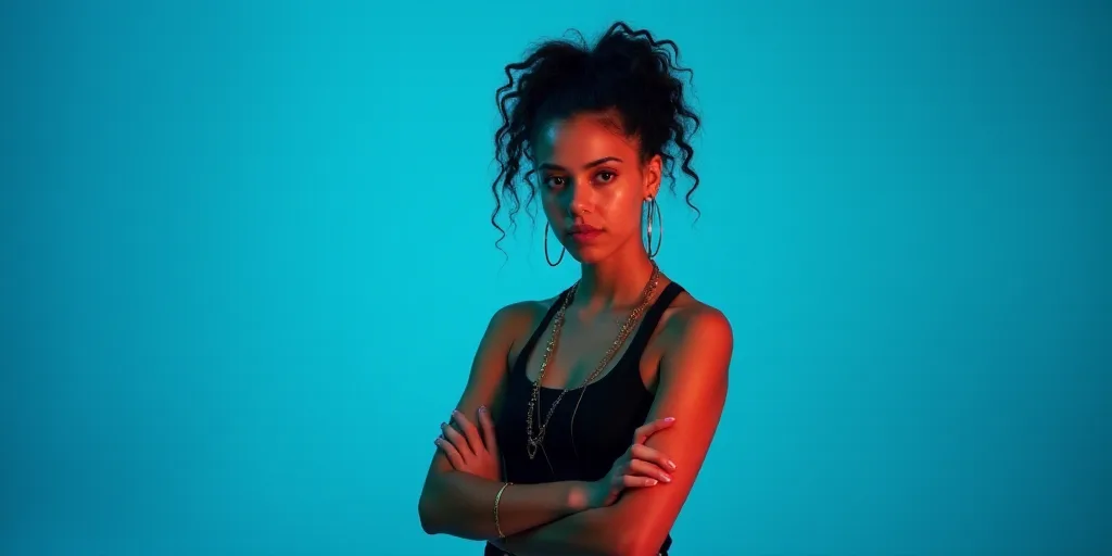 a woman with her arms crossed in front of a blue background with the words dra, carmen amezua, Ameli