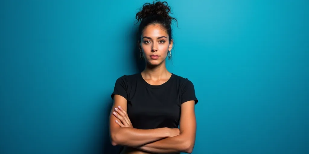 a woman with her arms crossed in front of a blue background with the words dra, carmen amezua, Ameli