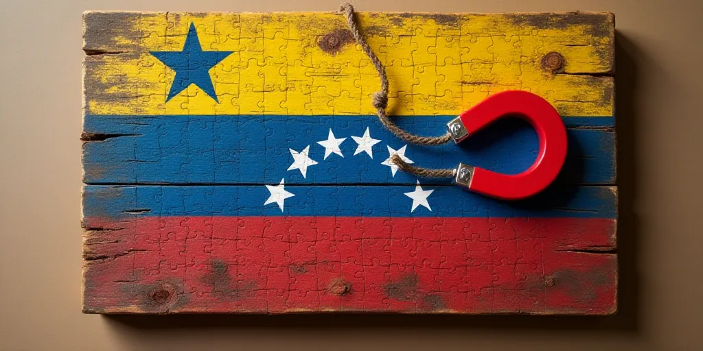 a wooden board with a flag on it and a string attached to it with a magnet on it that says venezuela