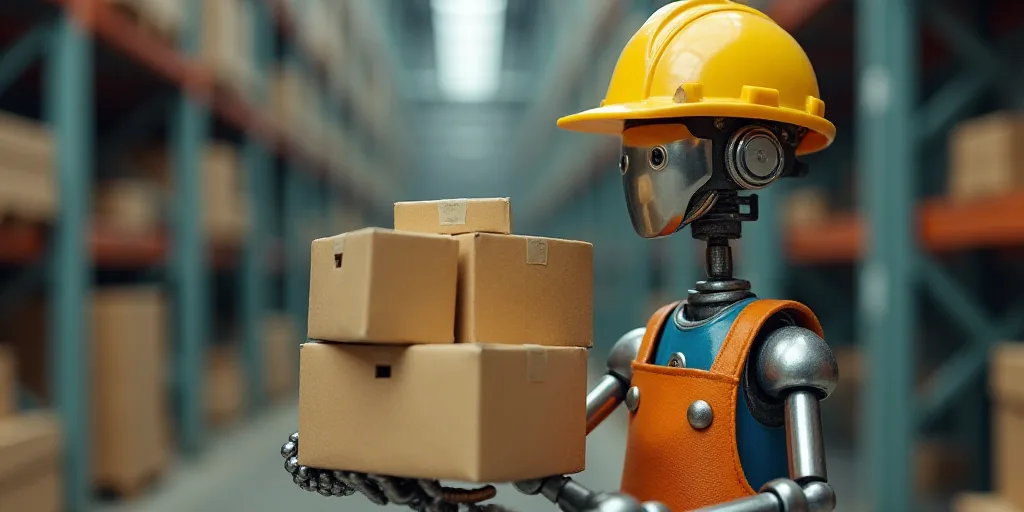 a worker in a factory holding a box of boxes with a helmet on his head and a hardhat on his head, Ce
