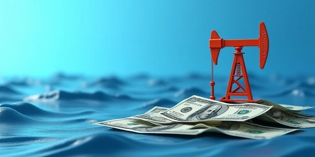 oil pumps on top of money against a blue background with waves in the background photo by shuttersto