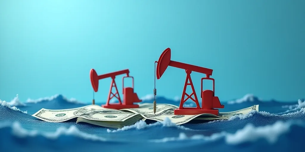 oil pumps on top of money against a blue background with waves in the background photo by shuttersto