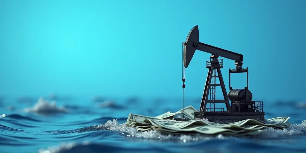 oil pumps on top of money against a blue background with waves in the background photo by shuttersto
