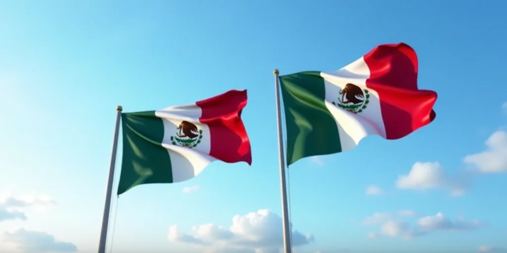 two flags flying in the wind with a blue sky in the background and clouds in the background, one of