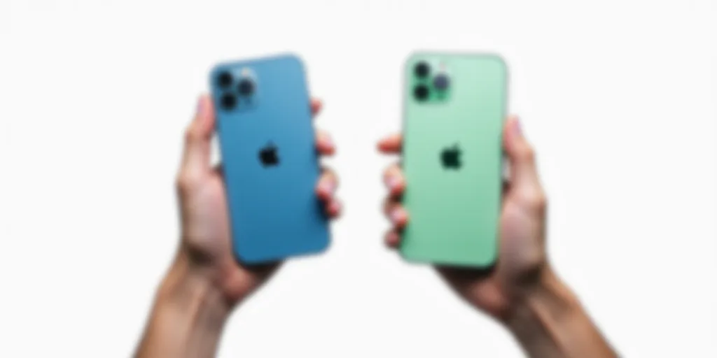 two people holding up two new iphones in their hands, one blue and one green, in front of a white ba