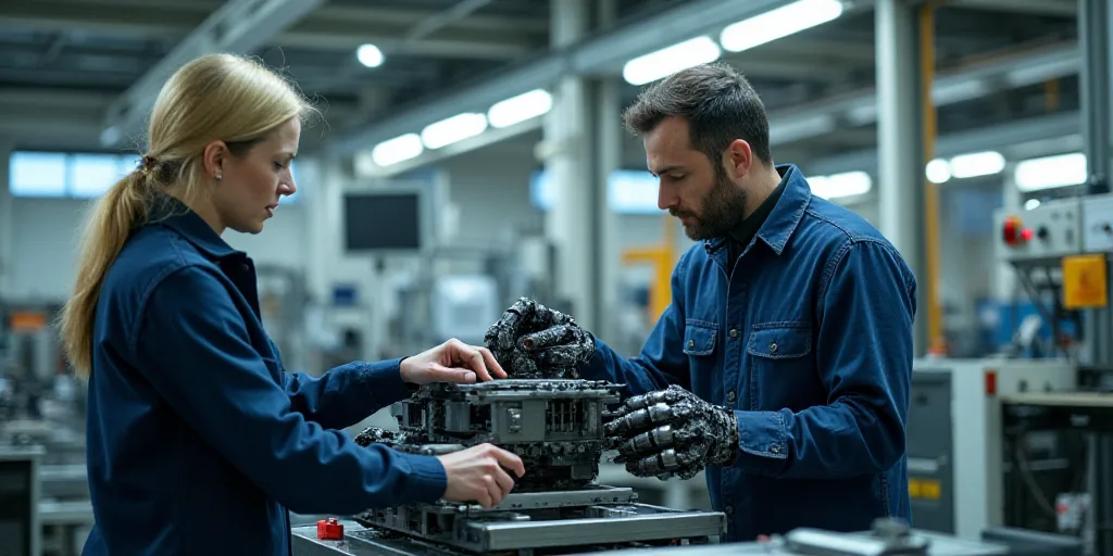 two people in a factory working on a machine with wheels on it and a machine with wheels on it, Engu