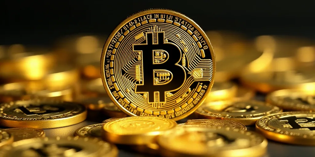 a bitcoin is shown in front of a pile of gold coins in this picture illustration taken in london, An