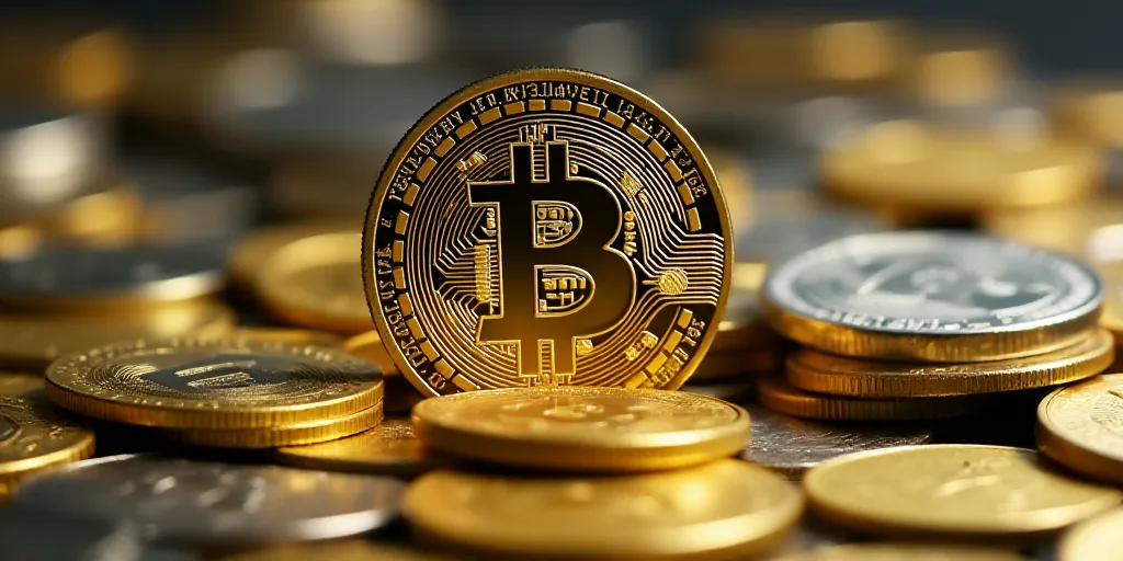 a bitcoin is shown on top of a pile of coins in this picture illustration taken in tokyo, japan, And