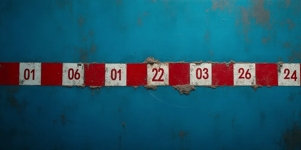 a blue background with a red and white line and numbers in spanish and english on it, and a red and