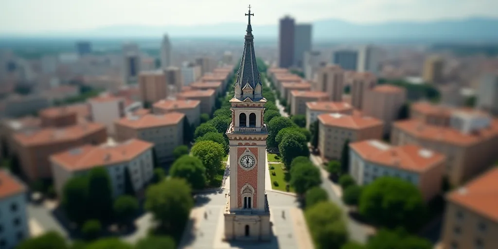 a city with a lot of tall buildings and a clock tower in the middle of it's center, Cándido López,
