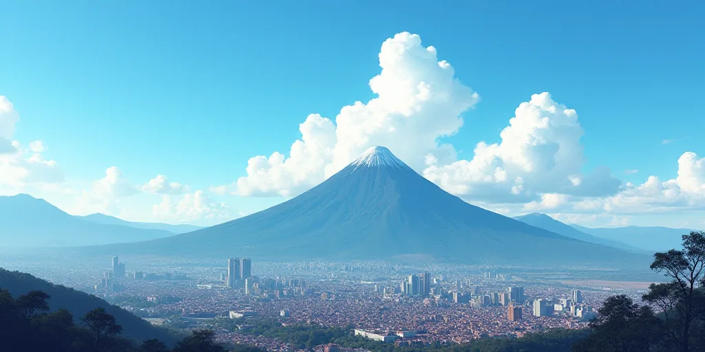 a city with mountains in the background and a blue sky in the foreground with a few clouds in the sk