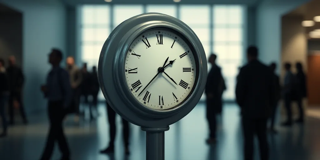 a clock with a group of people standing around it in the background with a blurry image of a clock f