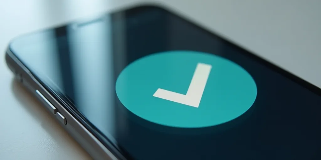 a close up of a cell phone with a check mark on it's screen and a check mark on the back of the phon