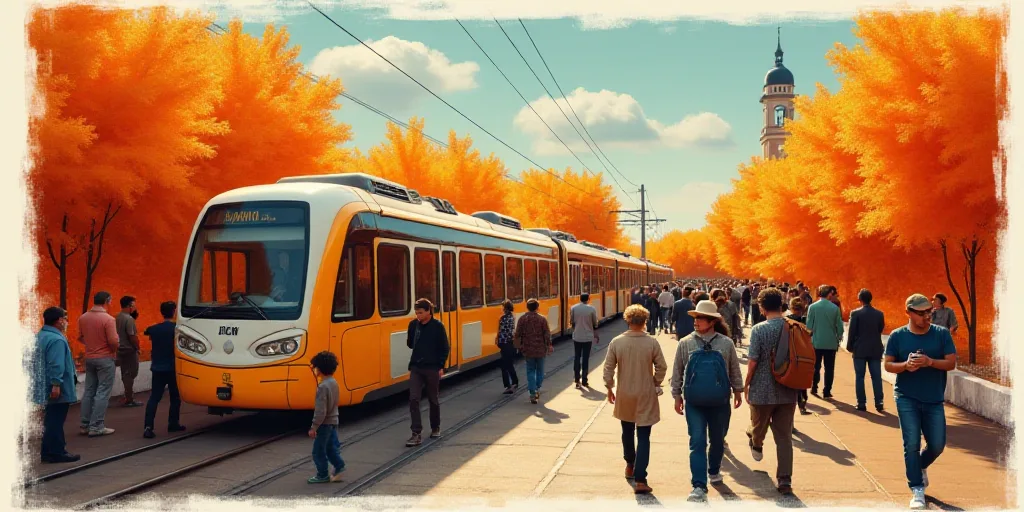 a collage of photos with a cell phone and a bunch of people standing around it with a train in the b