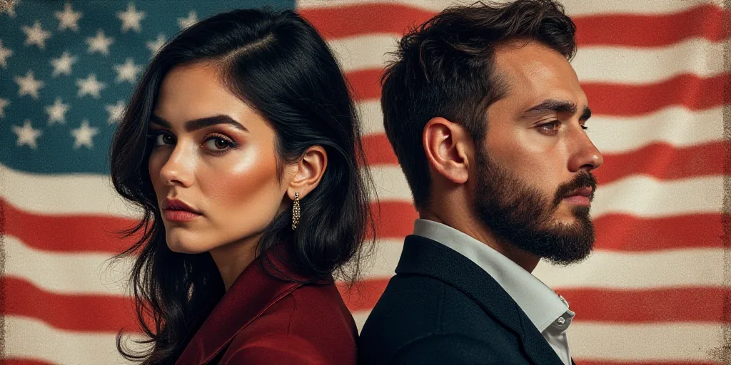 a collage of two people and a flag of the united states and a picture of a woman and a man, Araceli