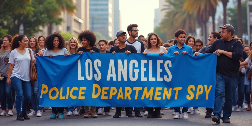 a group of people holding a banner that says los angeles police department on it and a banner that s