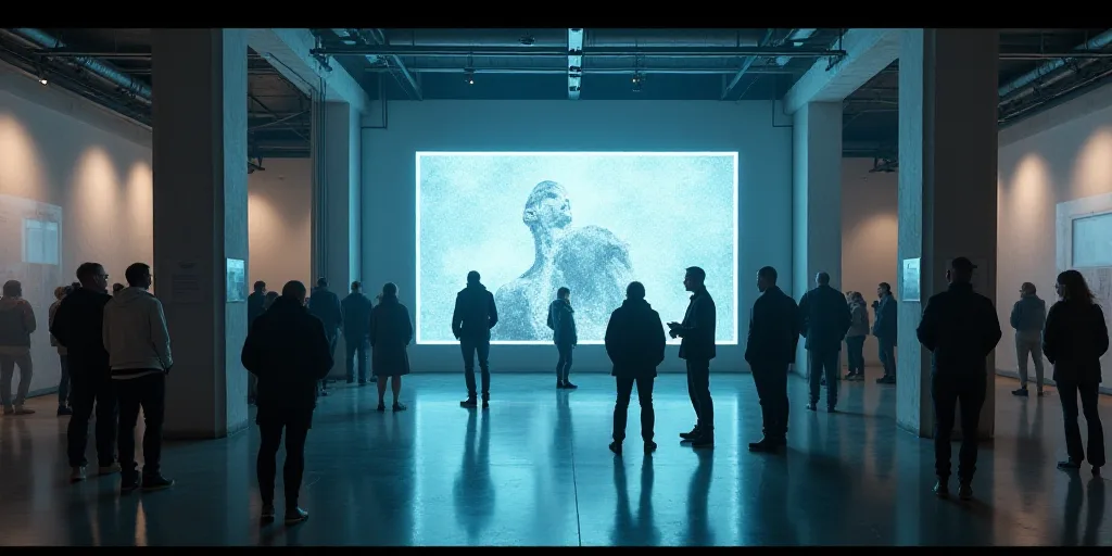 a group of people standing around a display in a building with a sign on it that says koso de la tes