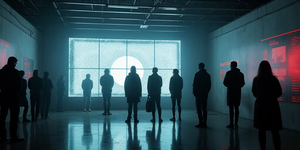 a group of people standing around a display in a building with a sign on it that says koso de la tes