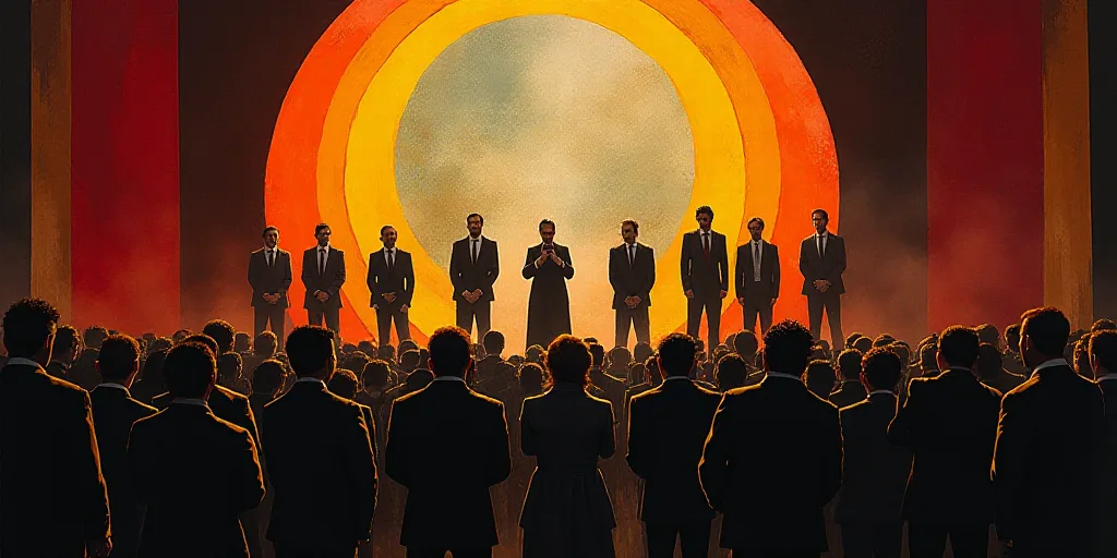 a group of people standing on a stage in front of a crowd of people in suits and ties,, David Alfaro