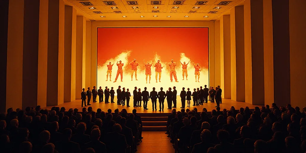 a group of people standing on a stage in front of a crowd of people in suits and ties,, David Alfaro