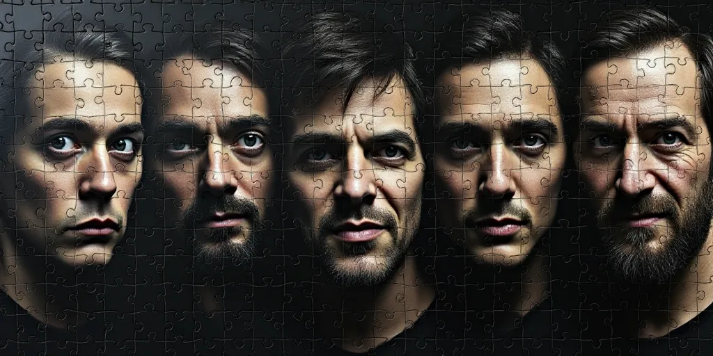 a group of people with different facial expressions and facial expressions on their faces, with a gr