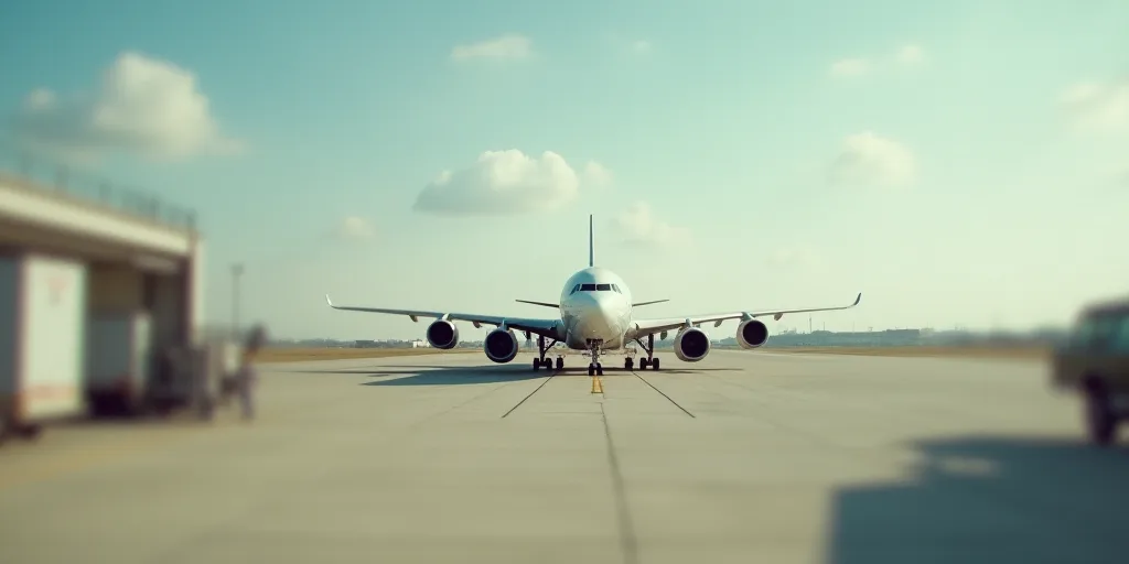 a large jetliner sitting on top of an airport tarmac next to a loading dock and a loading platform,
