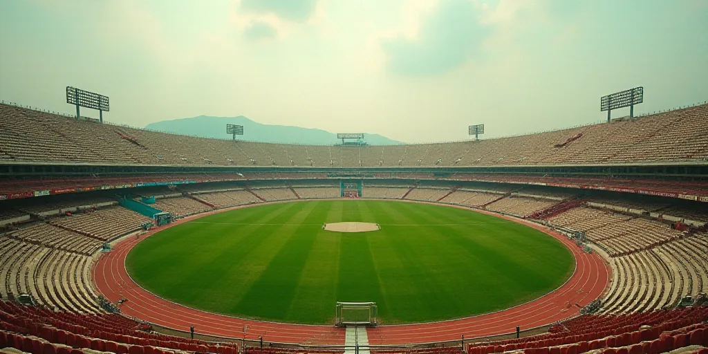 a large stadium with a lot of grass in the middle of it and a lot of buildings in the background, Da