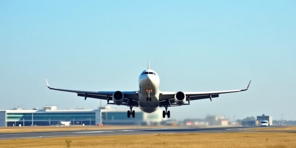 a large white airplane is taking off from the runway at an airport with a building in the background