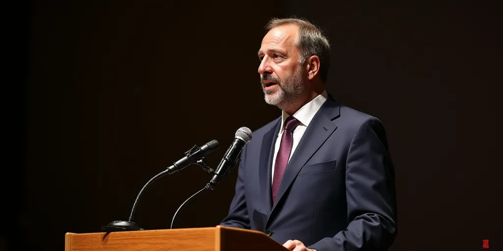 a man in a suit and tie giving a speech at a podium with a microphone in front of him, Anton Solomou