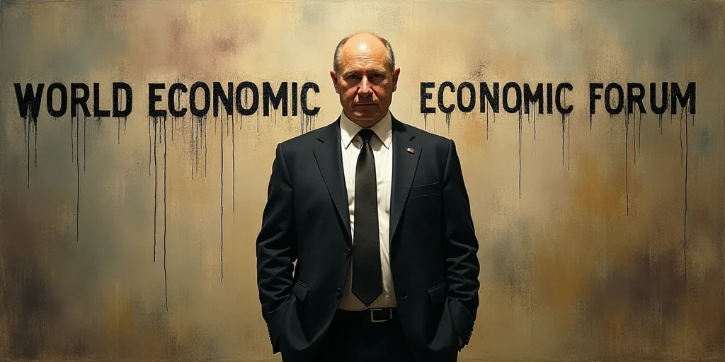 a man in a suit and tie standing in front of a wall with the words world economic forum on it, Boris