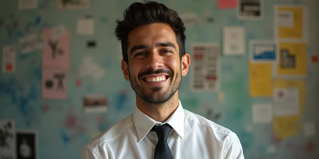 a man in a tie is smiling for the camera with a caption in spanish above him that reads, enrique cam