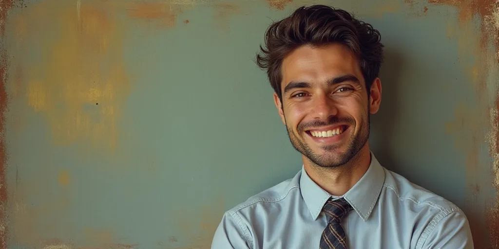 a man in a tie is smiling for the camera with a caption in spanish above him that reads, enrique cam
