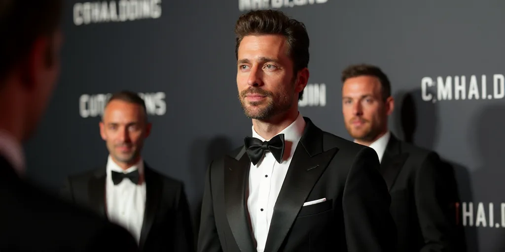 a man in a tuxedo is posing for a picture at a press conference for the great through prize, Enki Bi