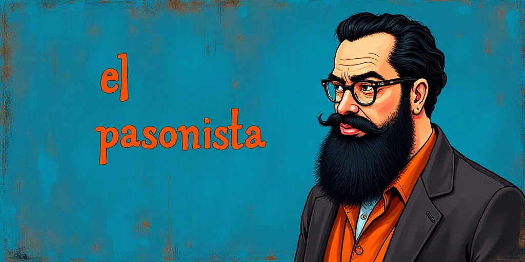 a man with a beard and glasses standing in front of a blue background with the words, el pasonista,