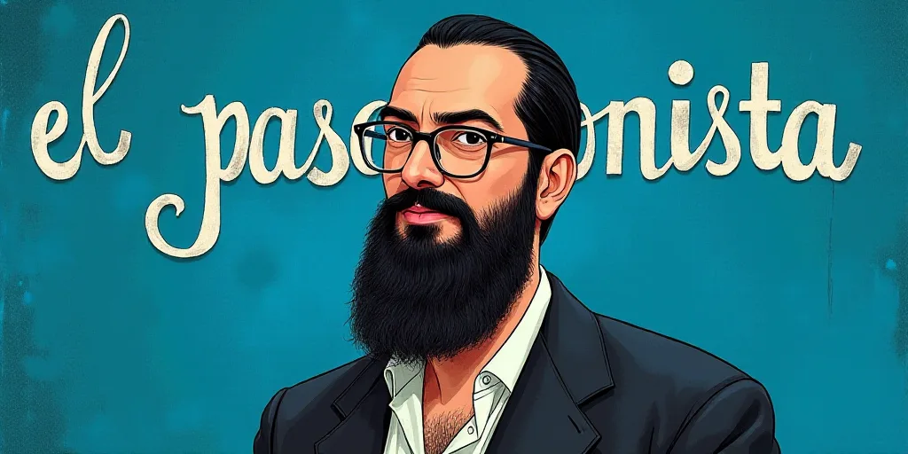 a man with a beard and glasses standing in front of a blue background with the words, el pasonista,