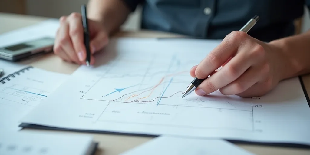 a person holding a piece of paper with a graph on it and a hand holding it with a pen, Andries Stock