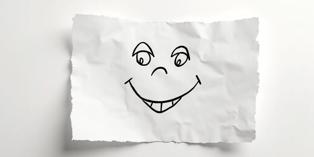 a piece of paper with a drawing of a smiling face on it and a piece of paper with a drawing of a smi