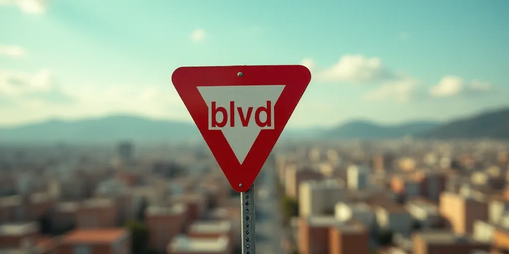 a sign that says blvd above a cityscape with a view of a city below it, Flavia Blois, behance hd, a