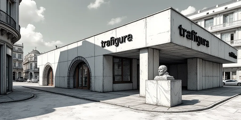 a sign that says trafigura on it's side of a building with a black and white design, Alexandre Falgu