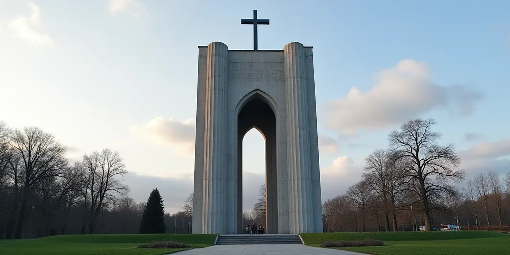a tall building with a cross on top of it and a sign in front of it that says european central bank,